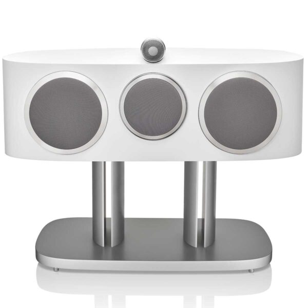 bower & wilkins HTM81 d4 Center Channel speaker white front view with stand & grille