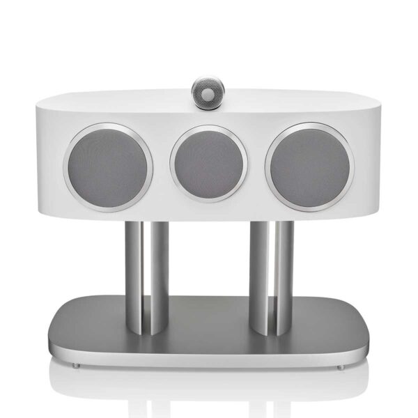 bower & wilkins HTM82 d4 Center Channel speaker white front view with stand and grille