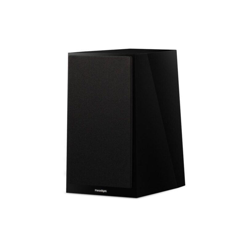 Paradigm Founder 40B Bookshelf Speakers gloss black front view with cover