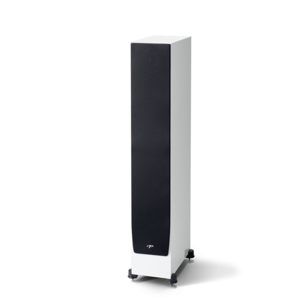 Paradigm Monitor SE 6000f Floor Standing Speakers white angled view with grill