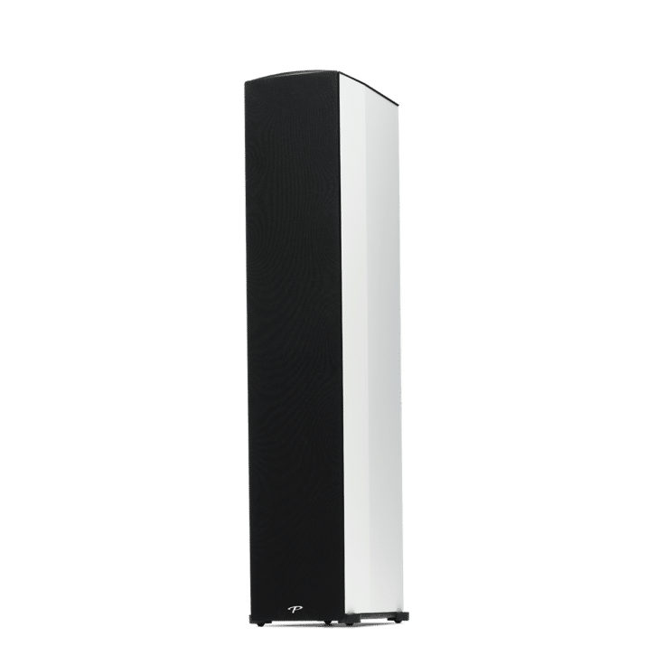 Paradigm Premier 800F Floor Standing Speakers front angled view with grill white
