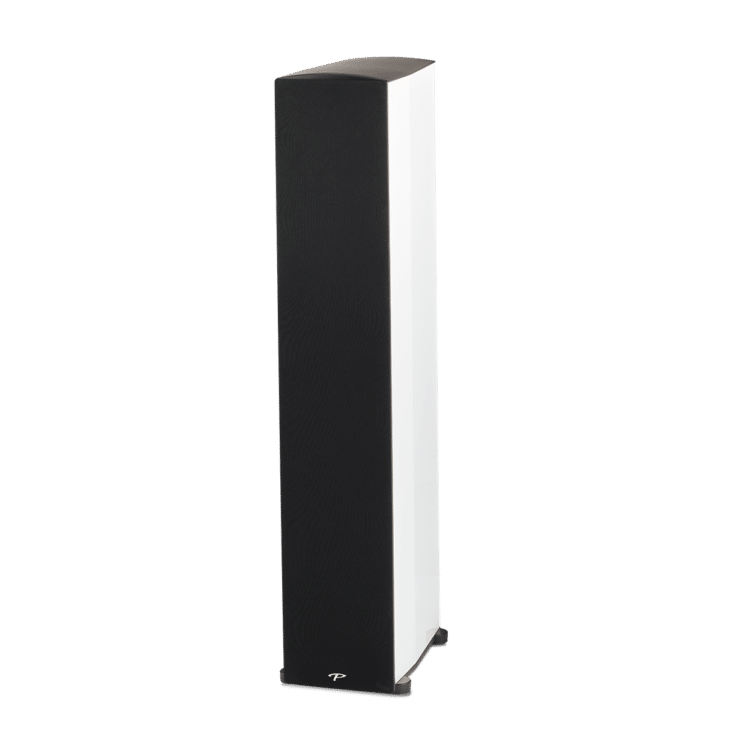 Paradigm Premier 800F Floor Standing Speakers white front angled view with grill